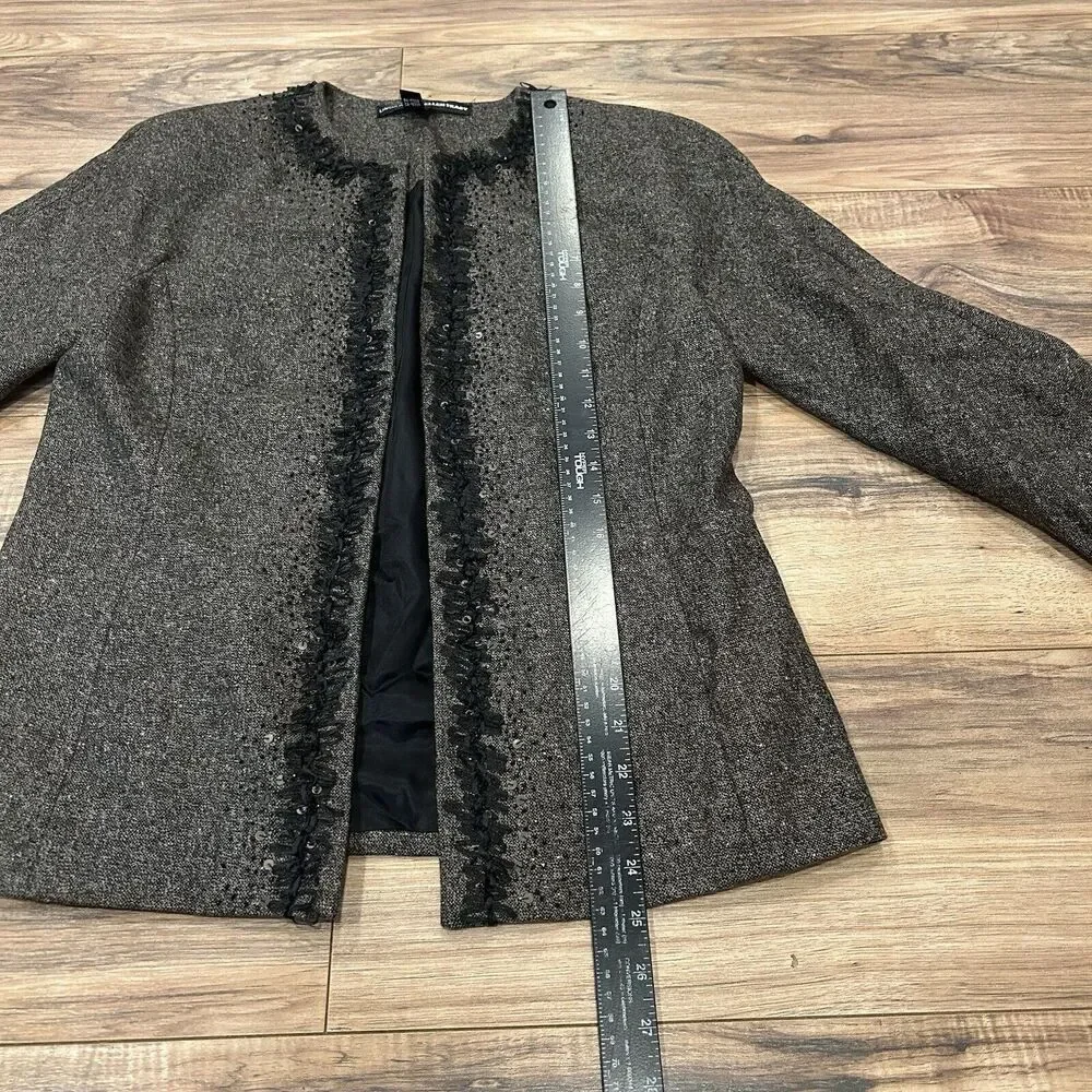 Linda Allard Ellen Tracy Jacket Open Front Wool Blend Blazer Beaded size 6